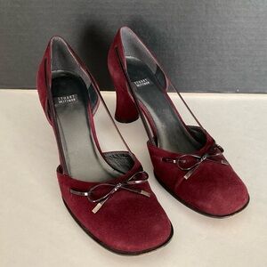 Stuart Weitzman Burgundy Suede Bow-Accent Pump 8M